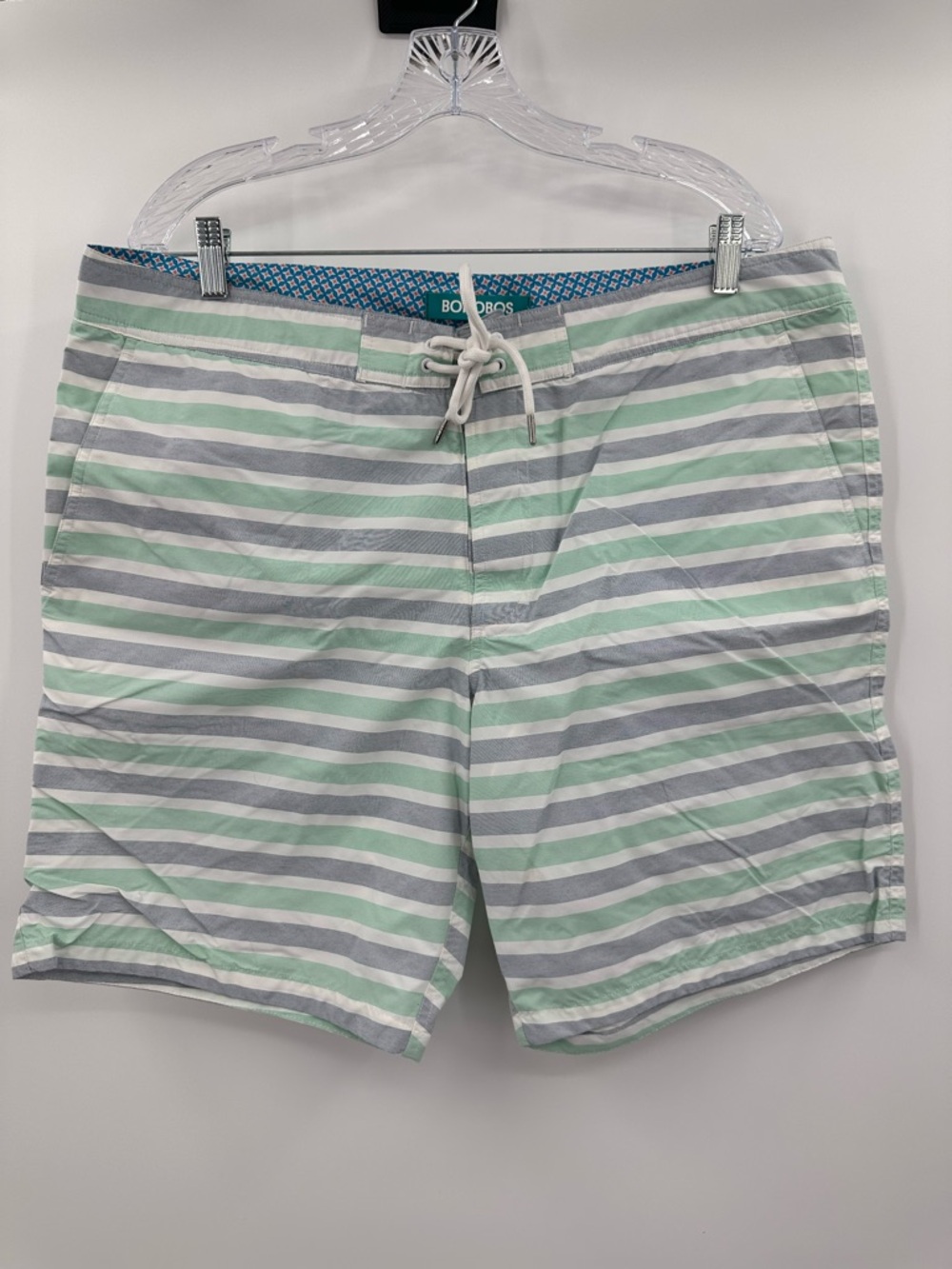 Bonobos Men's‎ Striped Green/Gray/White Swim 9" Trunks Size 36